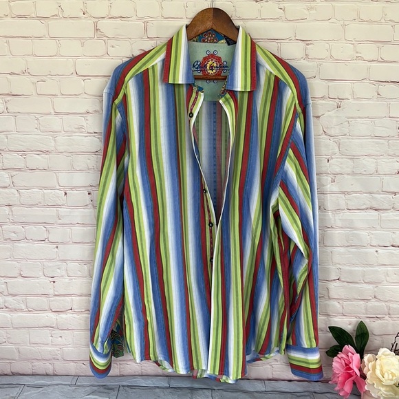 Robert Graham striped long sleeve button down shirt size 2XL